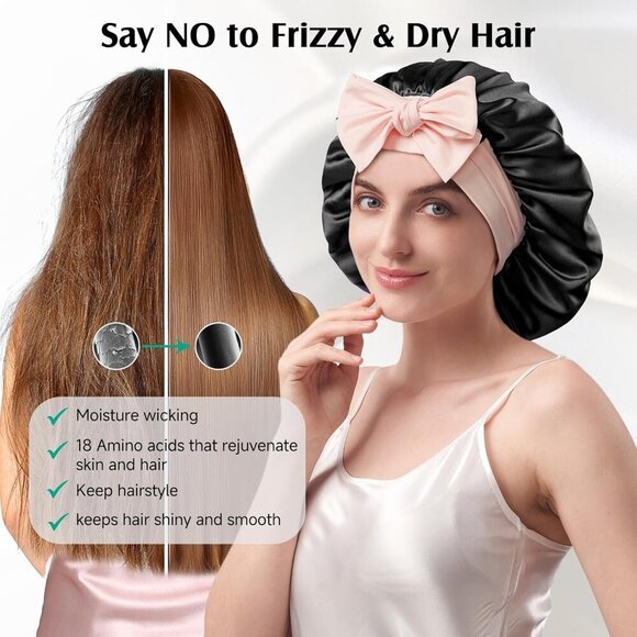 Silk Bonnet Sleeping Cap Unisex Large Double Layer Hair Wrap for Curly Long